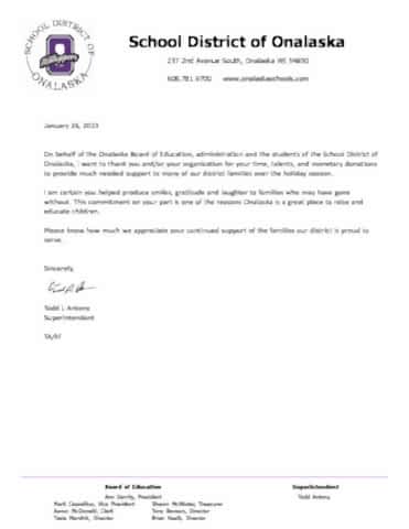 Onalaska Thank you